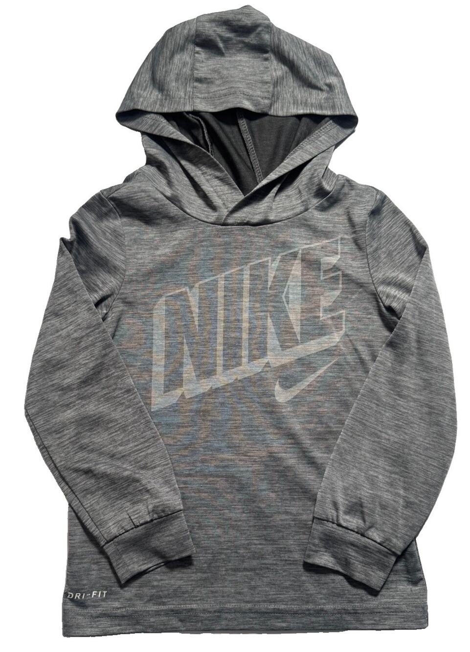 Nike Dri-FIT Toddler Boys Gray Hooded Long Sleeve Hoodie Shirt 3T Swoosh Logo